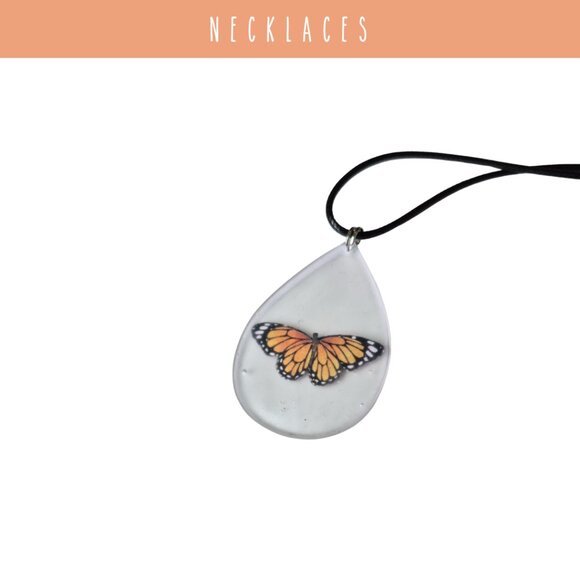 Frosted Monarch Butterfly Necklace - Picture 2 of 5